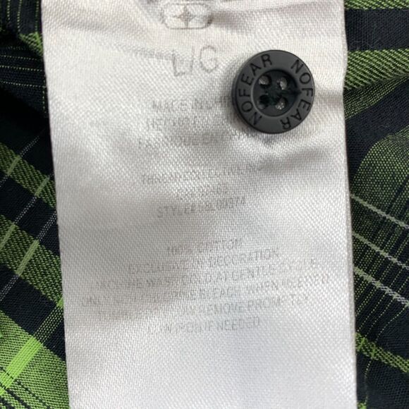 Y2k No Fear Flannel Shirt Mens Size L Button Up Monster Green Skater Grunge - Picture 9 of 11